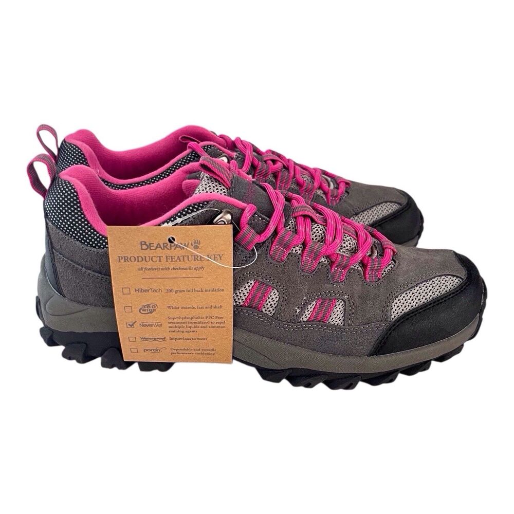 BEARPAW Ridgewood Size 9 Womens Low Hiker Trail Shoe with NeverWet Charcoal Lace